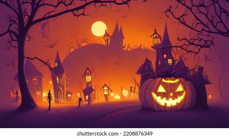 Halloween Town Background With Pumpkins