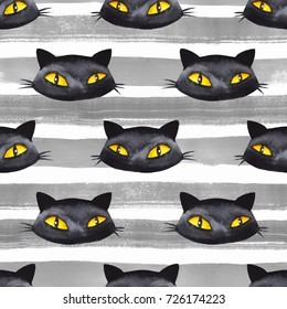 Halloween Watercolor Seamless Pattern 12. Black Cat
