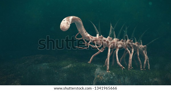Hallucigenia, prehistoric aquatic animal
from the Cambrian Period (3d paleoart
illustration)