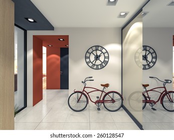 hallway with a bicycle 3d rendering