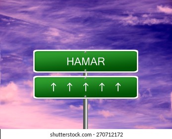 Hamar City Norway Skyline Tourism Welcome Icon Sign.