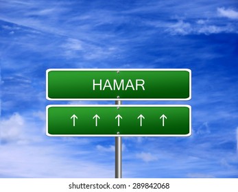 Hamar City Norway Skyline Tourism Welcome Icon Sign.