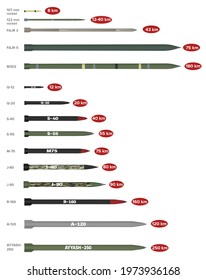 The Hamas Rocket Arsenal. Artillery Rockets In Service With Palestinian Hamas Organization. 3d Render. Missile Types Bought From Foreign Markets And Produced Internally