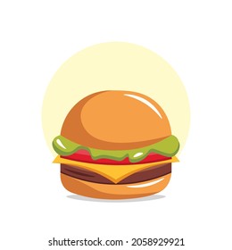 Hamburger Isolated Illustration. Hamburger Flat Icon On White Background. Hamburger Clipart.