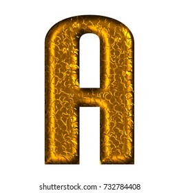 Hammered Copper Metal Uppercase Or Capital Letter A In A 3D Illustration With A Shiny Rich Golden Red Color Metallic Surface And Bold Font Style Isolated On A White Background With Clipping Path.