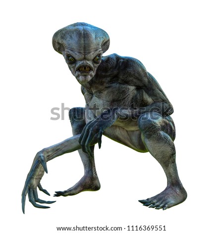 hammerhead alien exploring around 3d illustration