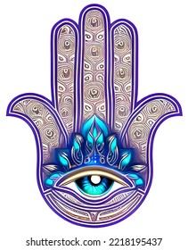 Hamsa Symbol With Lotus Flower And 3rd Eye