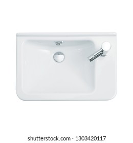 Hand Basin Overhead View And Bathroom Sink Top View Isolated On White Background, Perfect For Use For 2d Colour Floor Plans And Interior Design Projects.