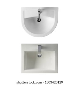 Hand Basin Overhead View And Bathroom Sink Top View Isolated On White Background, Perfect For Use For 2d Colour Floor Plans And Interior Design Projects.