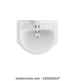 Hand Basin Overhead View And Bathroom Sink Top View Isolated On White Background, Perfect For Use For 2d Colour Floor Plans And Interior Design Projects.