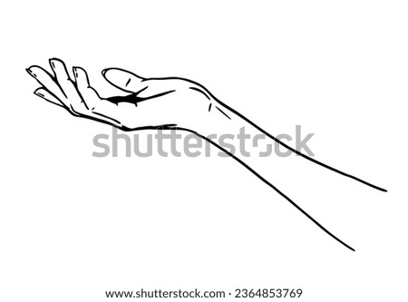 Hand begging or asking for help black and white illustration