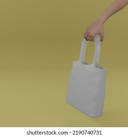 Hand Carry White Leather Bag For Template Mockup Product. 3D Illustration Image.