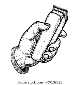 Hand With Clipper.Design Element For Barber Shop Emblem, Sign, Poster, Card,banner. 