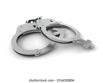 Hand Cuffs In Human Gender Symbol Shape Isolated On White Background. 3d Illustration