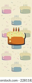 Hand draw cute cake, vector wallpaper, vector of birthday cake,  aesthetic vector illustration, food collage element, candle, cake illustration