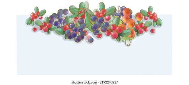 hand draw design banner invitation with blue background and illustrations of botany wild berries red and blue shades autumn season postcard print - Powered by Shutterstock