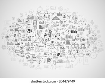 Hand draw doodle elements money and coin icon, chart graph. Concept bank business finance analytics earnings - Shutterstock ID 204479449