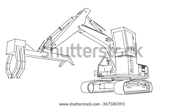 Hand Draw Excavator Stock Illustration 367580393