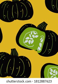 Hand Draw Illustration Pumpkins. For Flyer Or Cover Cookbook. Thanksgiving Day Poster Modern Flat Style. Grunge Style Illustration Vegetables. Creative Doodle Art 