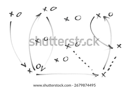 Hand draw strategy game plan for football, basketball, handball, sketched black marker, isolated on white, clipping path, design elements	