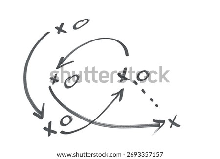 Hand draw strategy game plan for football, basketball, handball, sketched black marker, isolated on white, clipping path, design elements	
