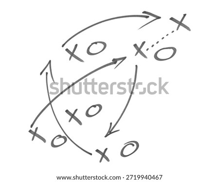 Hand draw strategy game plan for football, basketball, handball, sketched black marker, isolated on white, clipping path, design elements