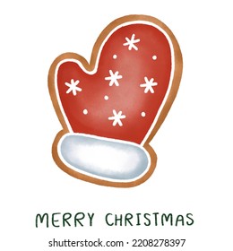 Hand Draw Style Gingerbread Glove Cookie And A Merry Christmas Text