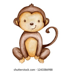 Hand Draw Watercolor Monkey Isolated