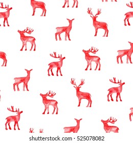 Hand draw watercolor reindeer Christmas pattern  Design illustration background red color print