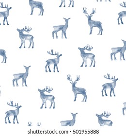 Hand Draw Watercolor Reindeer Pattern. Design Illustration Background.