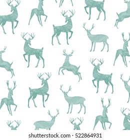 Hand draw watercolor reindeer pattern  Design illustration winter background mint color print