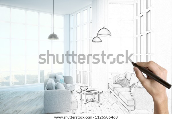 Hand Drawing Beautiful Room Interior Design Stock