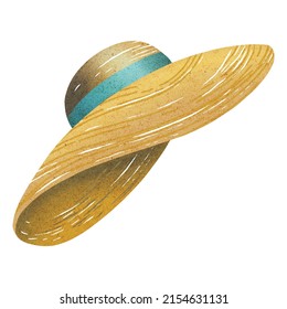Hand Drawing Braided wide  brimmed Hat  Beautiful Beach Accessories and blue rope  stickers  print  shop  design