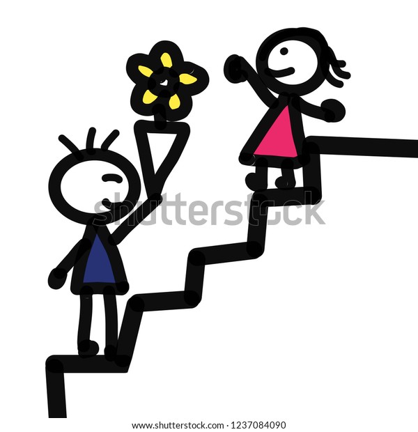 Hand Drawing Cartoon Boy Girl Falling Stock Illustration