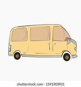 Hand Drawing Of Cartoon Van Vehicle On Over White Background,free Space For Your Text Design. Creative With Illustration Progress.