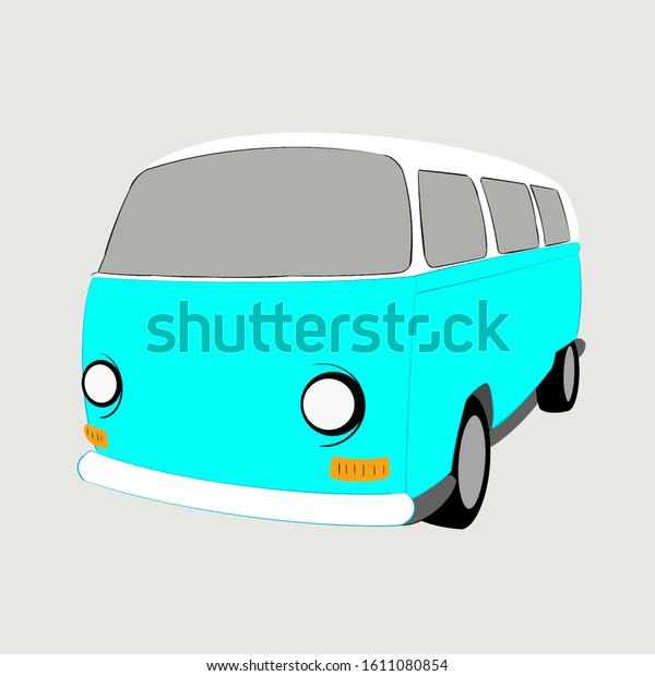 Hand drawing of cartoon Van vehicle on over\
white background,free space for your text design. Creative with\
illustration\
progress.