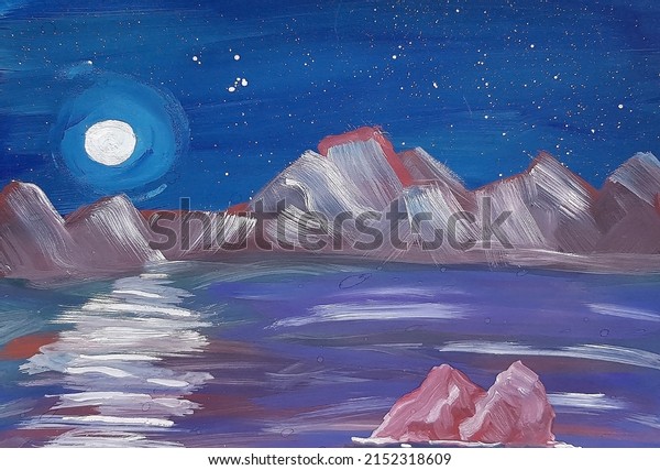 Hand drawing cosmos. Mountains. Futuristic\
fantasy landscape