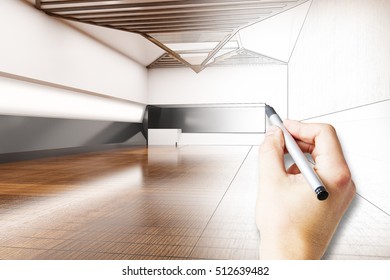 Hand drawing creative loft interior. Engineering concept. 3D Rendering