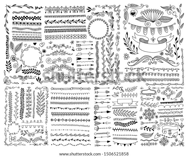 hand drawing doodle page decoration,
set of vintage elements raster version
illustration