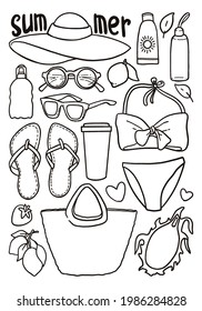 Hand Drawing Doodle Summer Stuff Set Stock Illustration 1986284828 ...