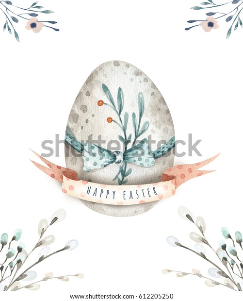 Hand drawing easter watercolor eggs with\
leaves, branches and feathers. Watercolour art illustration in\
vintage boho style. Greeting bohemian\
cars.