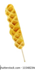 Hand Drawing of A Golden Brown Homemade Corn Dog or Hot Dog Waffle on A Stick, Isolated on White Background