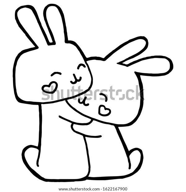hand drawing illustration loving rabbits hugs stock