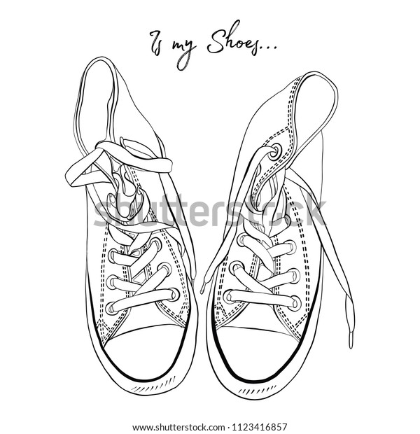 Hand Drawing Illustration Sneakers Retro Style Stock 