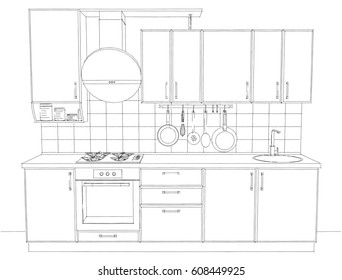 Interior Sketch Kitchen Room Outline Blueprint Stock Vector (Royalty ...