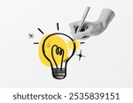 Hand drawing a light bulb with yellow highlights. Creative idea, innovation, and inspiration concept. Light bulb symbolizes creativity and new ideas. Doodle business idea illustration.