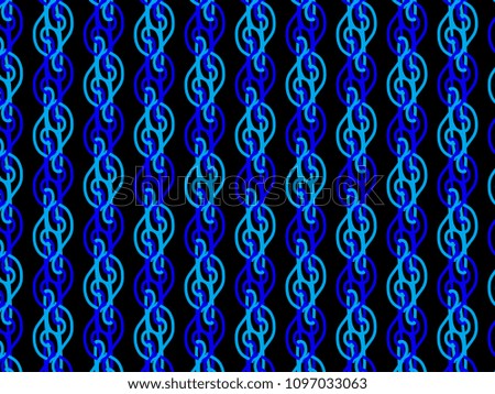 A hand drawing pattern made of blue tones on a black background.
