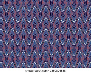 A hand drawing pattern made of red blue and white dots 