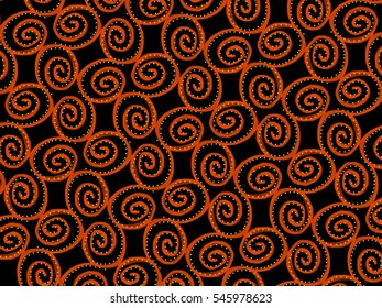 A hand drawing of pattern made of red on a black background.
