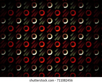 A hand drawing pattern made of red and white on a black background.